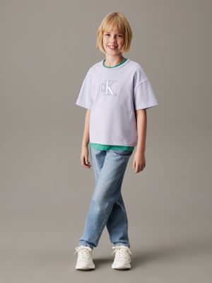 purple heather boxy logo t-shirt for girls calvin klein jeans