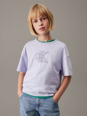 purple boxy logo t-shirt for girls calvin klein jeans