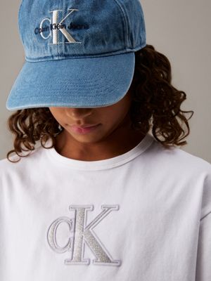 bright white boxy logo t-shirt for girls calvin klein jeans