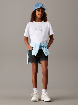 bright white boxy logo t-shirt for girls calvin klein jeans