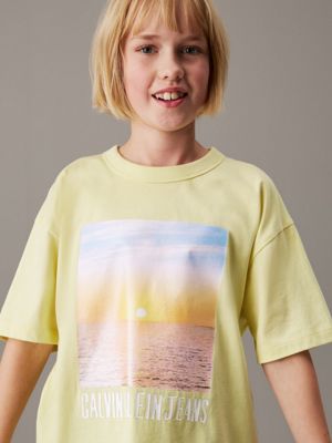 elfin yellow relaxed sunset graphic t-shirt for girls calvin klein jeans