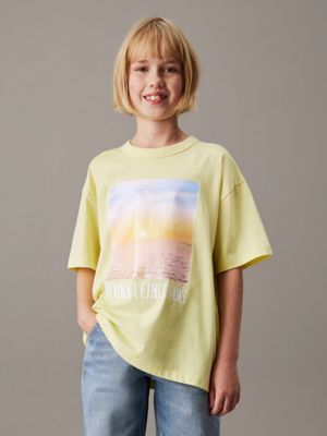 yellow relaxed sunset graphic t-shirt for girls calvin klein jeans