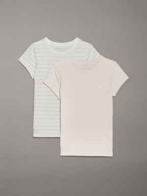 silver peony / purple stripe 2 pack slim t-shirts for girls calvin klein jeans