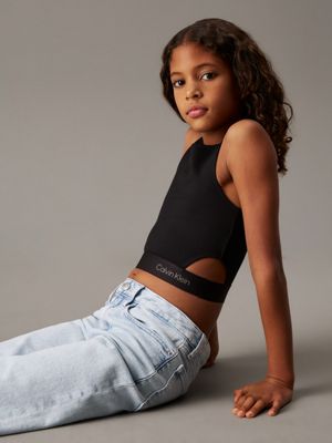 ck black skinny punto sleeveless top for girls calvin klein jeans