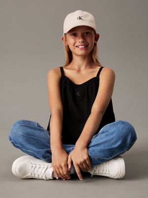 ck black loose crinkle strap top for girls calvin klein jeans