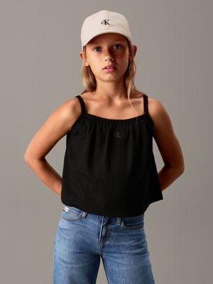 black loose crinkle strap top for girls calvin klein jeans