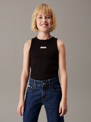 black ribbed tank top for girls calvin klein jeans