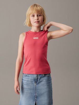 red ribbed tank top for girls calvin klein jeans