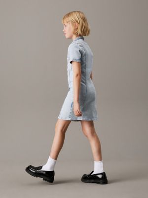 clean sky blue slim denim a-line dress for girls calvin klein jeans