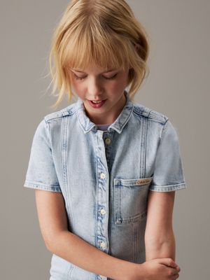 clean sky blue slim denim a-line dress for girls calvin klein jeans