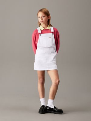 white slim denim dungaree dress for girls calvin klein jeans