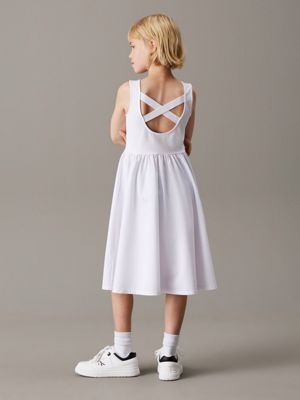 bright white flared milano back detail dress for girls calvin klein jeans