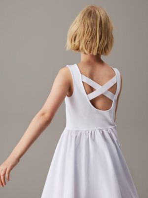 bright white flared milano back detail dress for girls calvin klein jeans