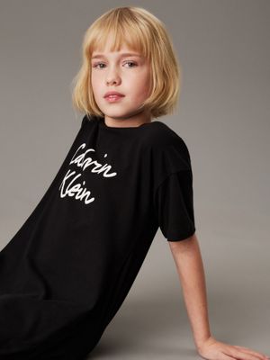 ck black oversized logo t-shirt dress for girls calvin klein jeans