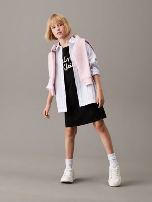 black oversized logo t-shirt dress for girls calvin klein jeans