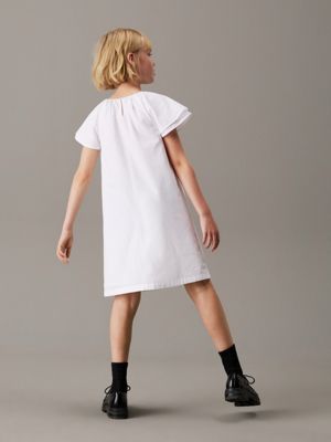 bright white loose poplin ruched dress for girls calvin klein jeans