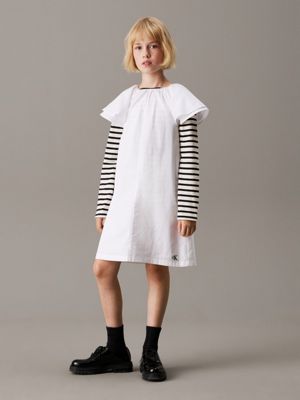 white loose poplin ruched dress for girls calvin klein jeans