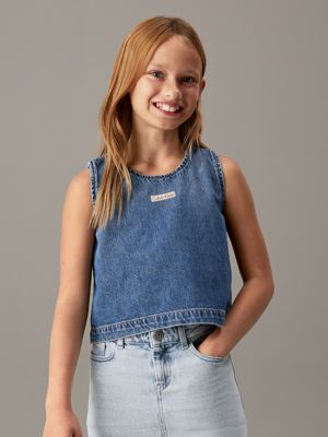 blue denim sleeveless top for girls calvin klein jeans