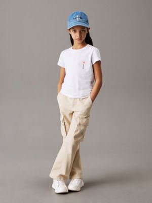 bright white slim flower appliqué t-shirt for girls calvin klein jeans