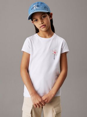 white slim flower appliqué t-shirt for girls calvin klein jeans