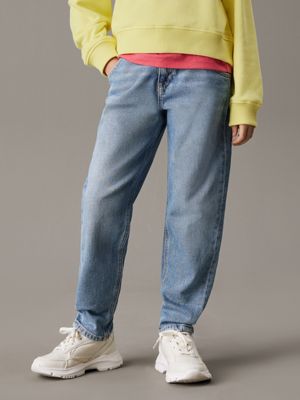 cloudy blue barrel leg jeans for girls calvin klein jeans