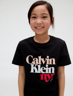 t-shirt avec logo black pour filles calvin klein jeans