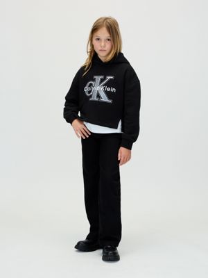 ck black fleece hoodie met logo voor meisjes - 