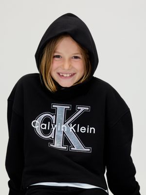 ck black fleece hoodie met logo voor meisjes - 