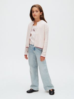 pink kids cable knit cardigan for girls calvin klein jeans