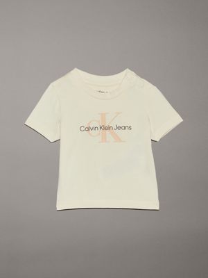 beige newborn logo t-shirt for newborn calvin klein jeans