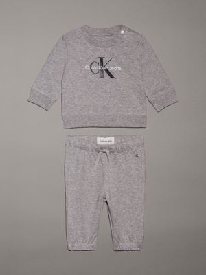 grey heather newborn terry  logo tracksuit for newborn calvin klein jeans