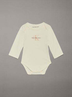 beige newborn logo bodysuit for newborn calvin klein jeans