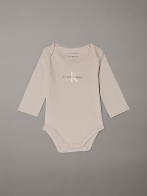 dusty grey newborn logo bodysuit for newborn calvin klein jeans