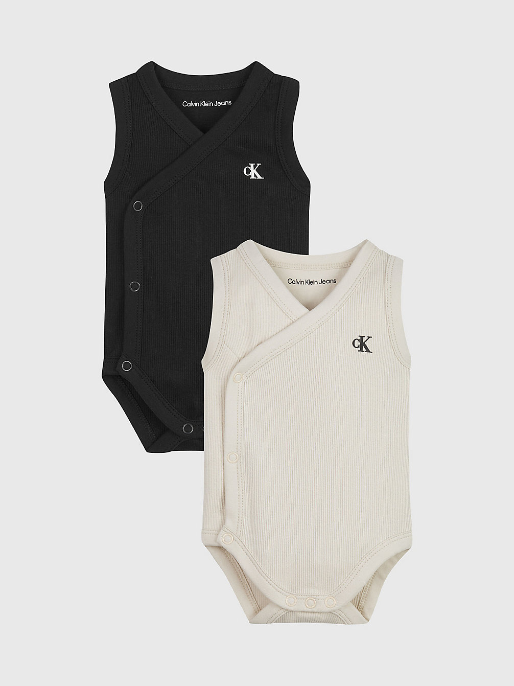 WHITE CAP GRAY / BLACK 2-Pack Mouwloze Newborn Bodysuits undefined newborn Calvin Klein