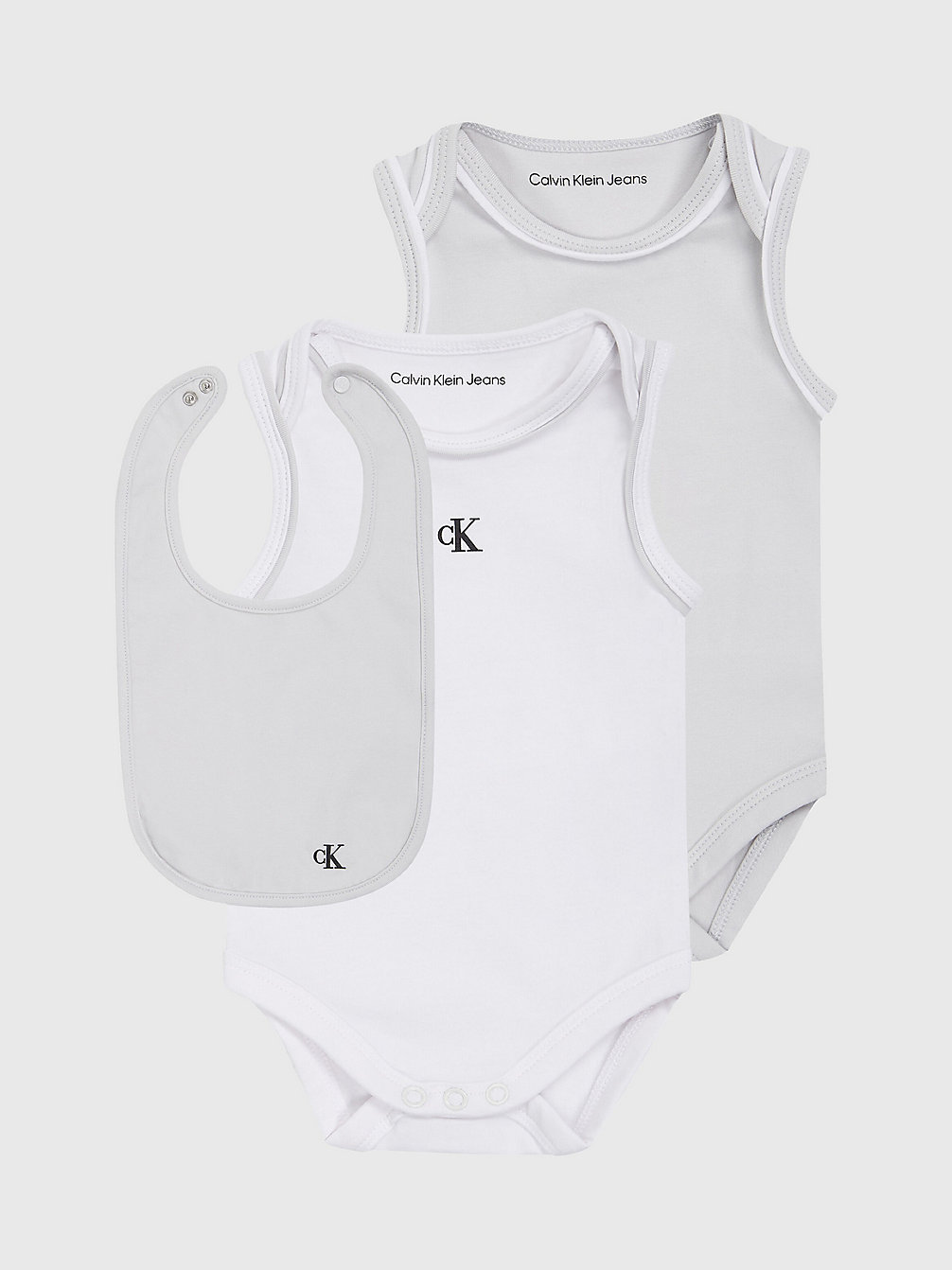 GHOST GREY / BRIGHT WHITE Newborn Bodysuit And Bib Giftset undefined newborn Calvin Klein