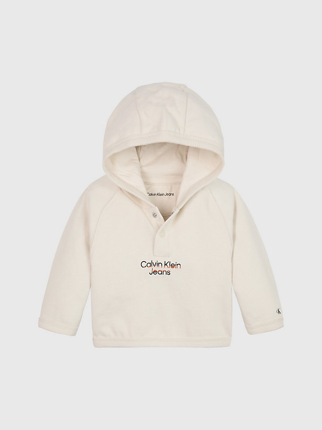 grey newborn fleece logo hoodie for newborn calvin klein jeans