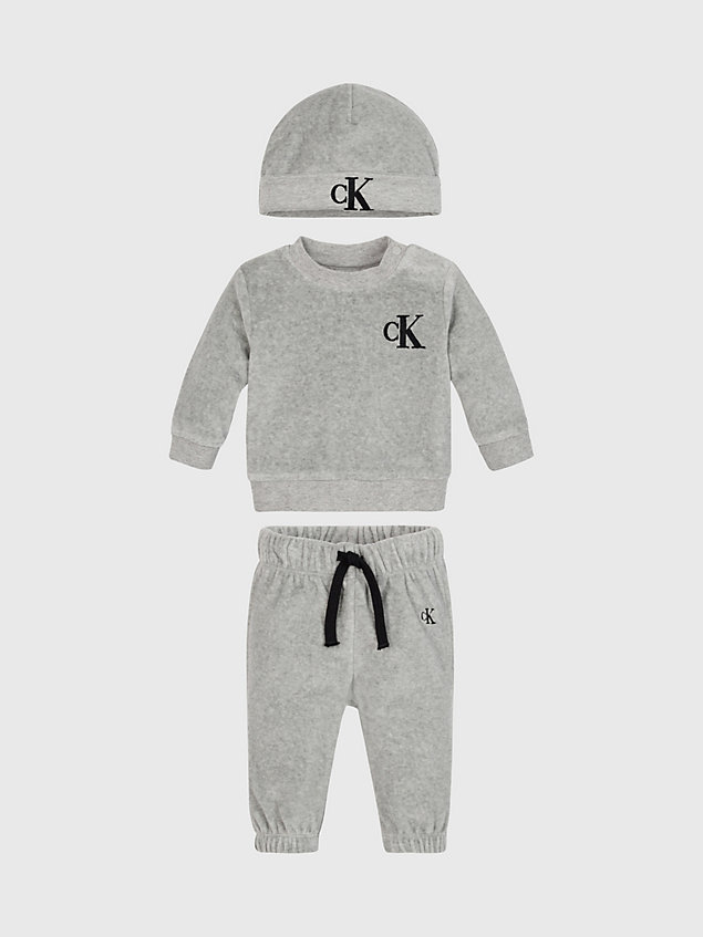 grey newborn tracksuit and hat giftset for newborn calvin klein jeans