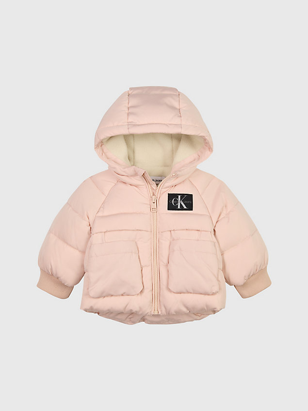 chaqueta de plumas con capucha para recién nacido pink de newborn calvin klein jeans