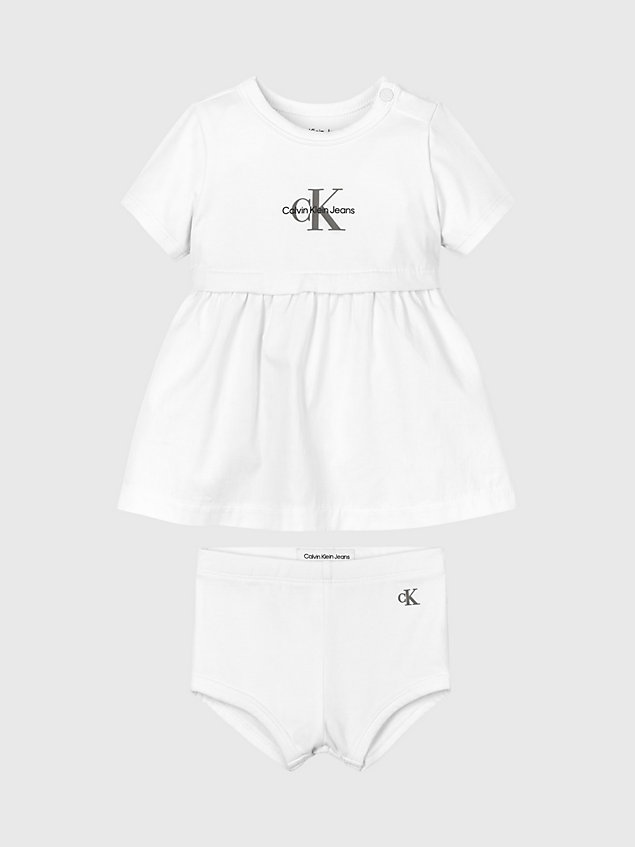 conjunto de vestido con monograma para recién nacidos white de newborn calvin klein jeans