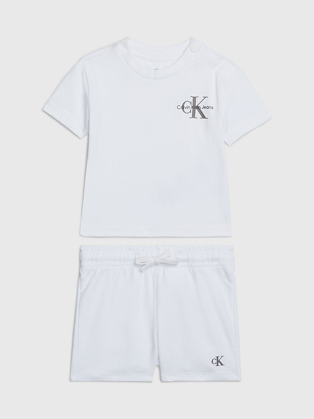 white newborn t-shirt and shorts set for newborn calvin klein jeans