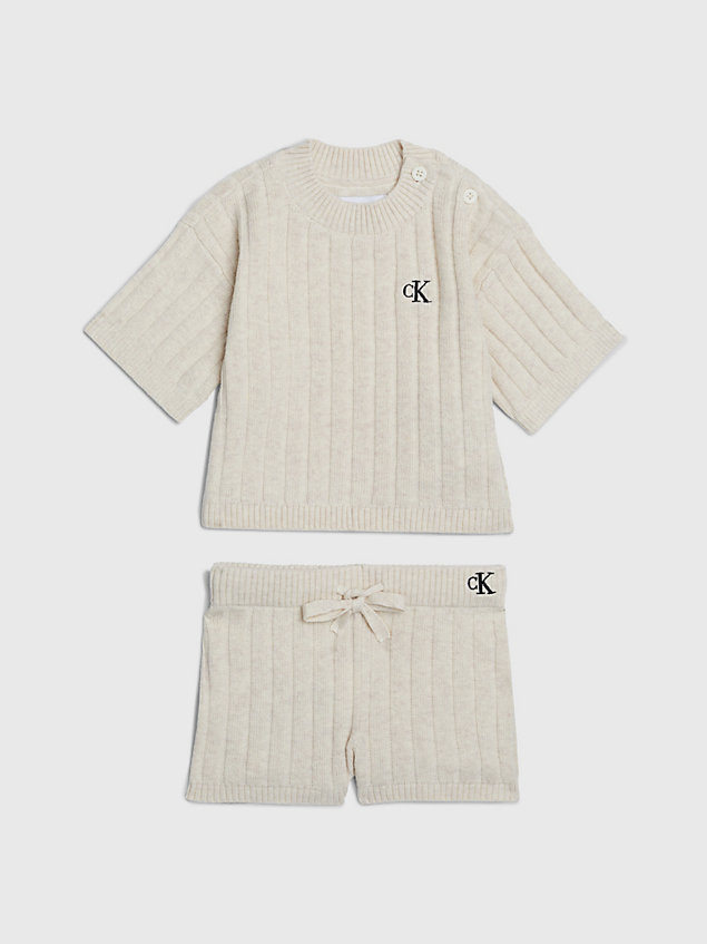 set regalo maglia e pantaloncini neonato beige da newborn calvin klein jeans