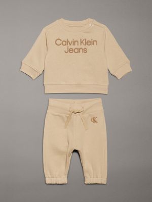 khaki newborn logo jogging suit for newborn calvin klein jeans