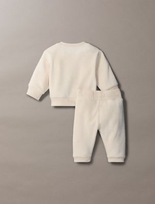 set regalo neonato in felpa di velluto grey da neonato calvin klein jeans