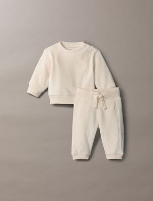 set regalo neonato in felpa di velluto grey da neonato calvin klein jeans