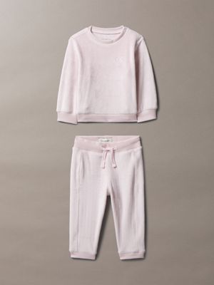 set regalo neonato in felpa di velluto pink da neonato calvin klein jeans