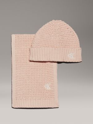 pink newborn scarf & beanie giftset for newborn calvin klein jeans