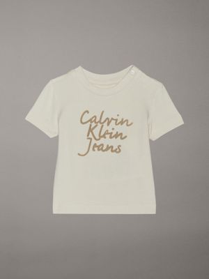 beige newborn logo t-shirt for newborn calvin klein jeans