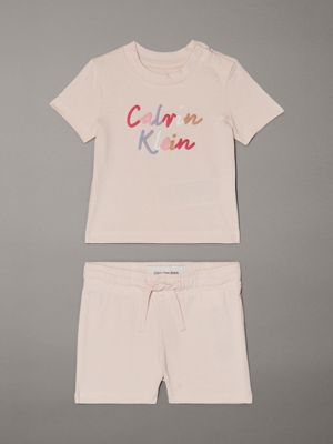 pink newborn t-shirt and shorts set for newborn calvin klein jeans