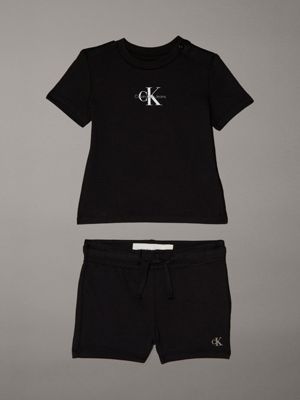 black newborn t-shirt and shorts set for newborn calvin klein jeans