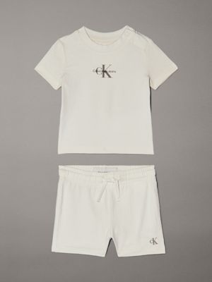 white newborn t-shirt and shorts set for newborn calvin klein jeans